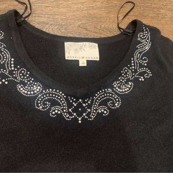 Debbie Morgan Women's Size Small Black V Neck Rhinestone Sweater - Picture 3 of 10